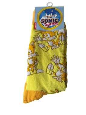 Men’s Fun Yellow Hedgehog Crew Socks 9-13 | Video Game Graphic Novelty